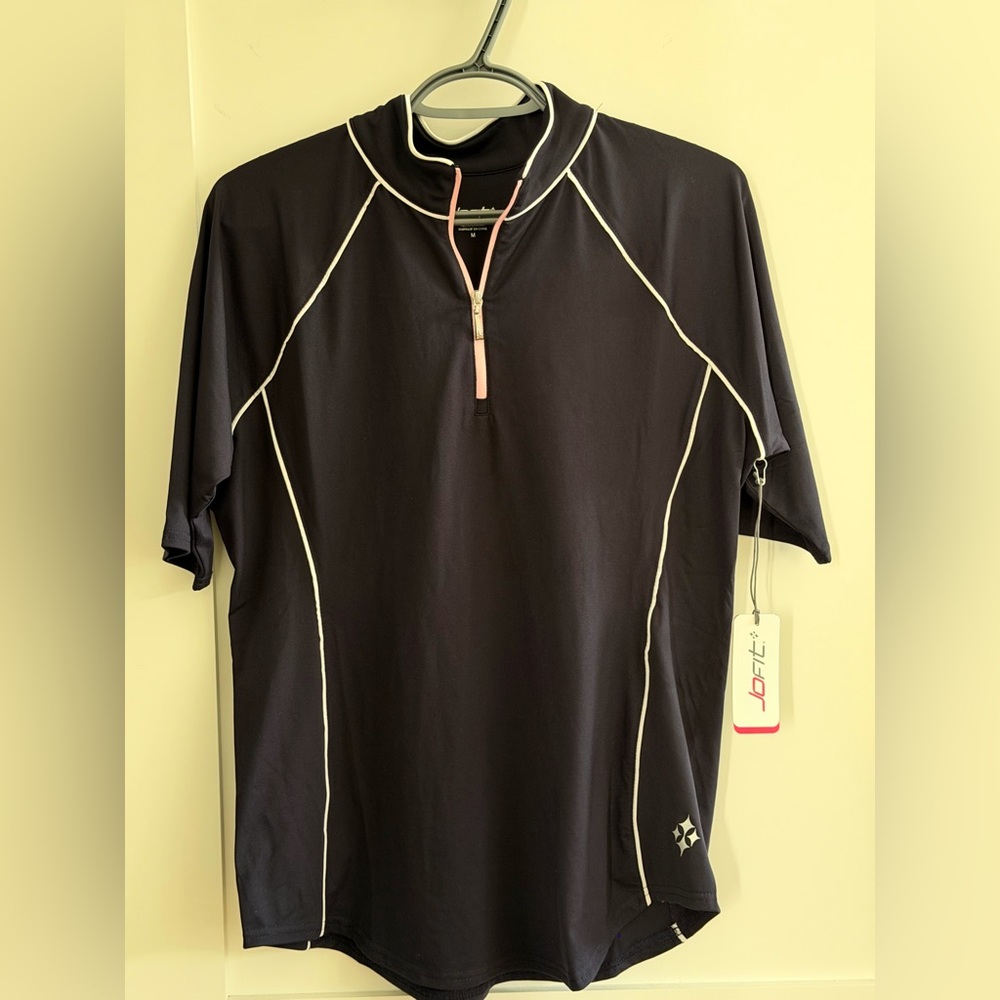Jofit Black Short-Sleeve tee with Pink Zip Pull